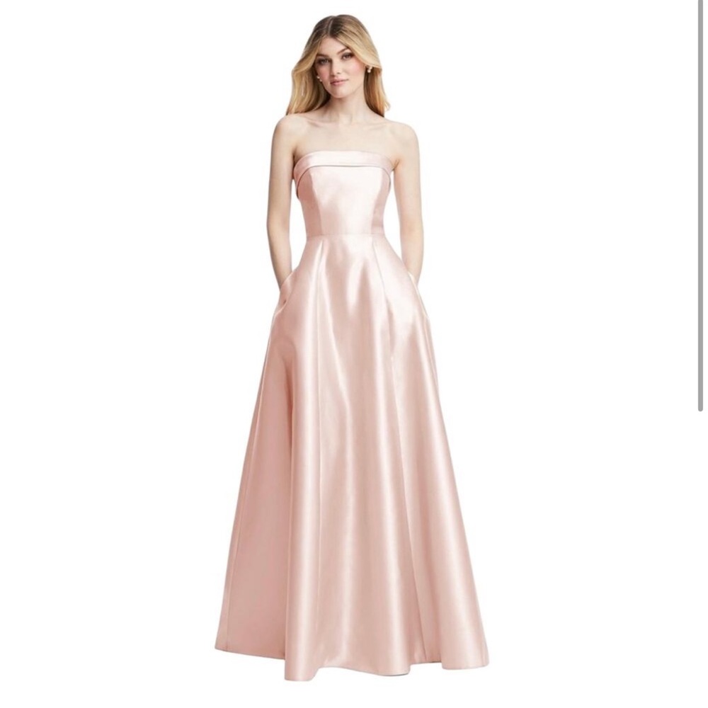 Alfred Sung blush strapless gown with pockets D843
